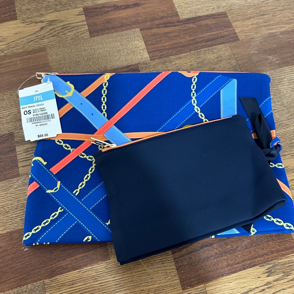 J Mclaughlin Travel Pouch NWT $68 Vacation Cosmetic Bag Katy Multi Print Set - Picture 2 of 5
